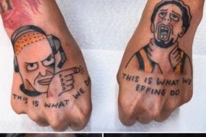 创意！球迷将哈利伯顿“锁喉”庆祝和雷吉-米勒回应照文在手背上